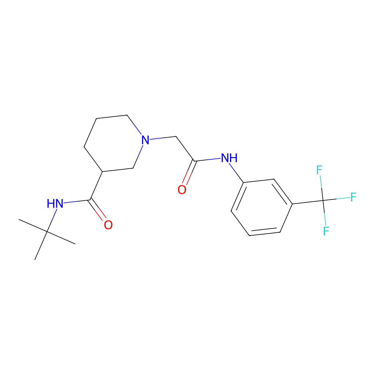 N-tert-butyl-1-({[3-(trifluoromethyl)phenyl]carbamoyl}methyl)piperidine-3-carboxamide molecular structure, CAS 2877663-38-0