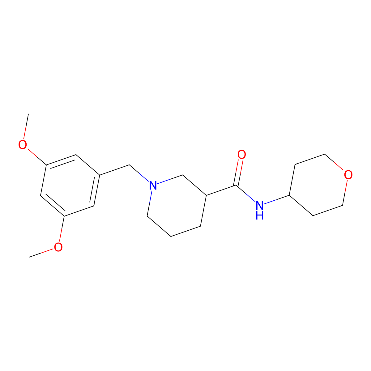 1-[(3,5-dimethoxyphenyl)methyl]-N-(oxan-4-yl)piperidine-3-carboxamide molecular structure, CAS 2877663-40-4