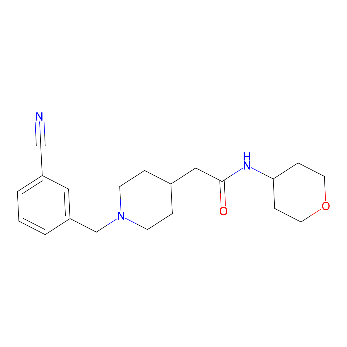 2-{1-[(3-cyanophenyl)methyl]piperidin-4-yl}-N-(oxan-4-yl)acetamide molecular structure, CAS 2877663-43-7