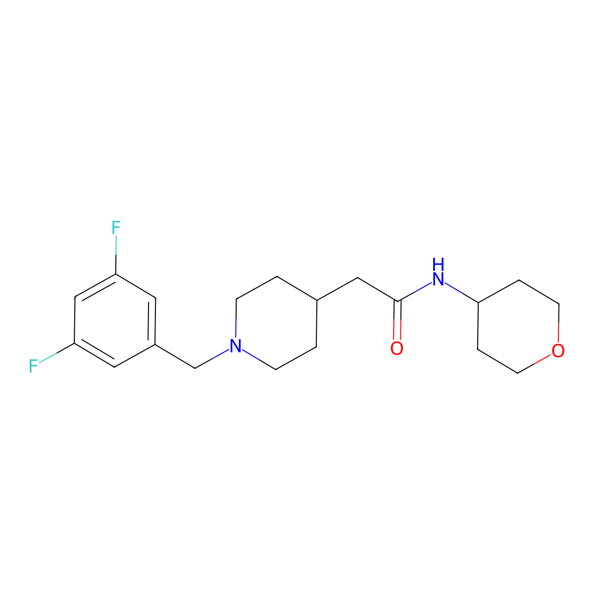 2-{1-[(3,5-difluorophenyl)methyl]piperidin-4-yl}-N-(oxan-4-yl)acetamide molecular structure, CAS 2877663-56-2