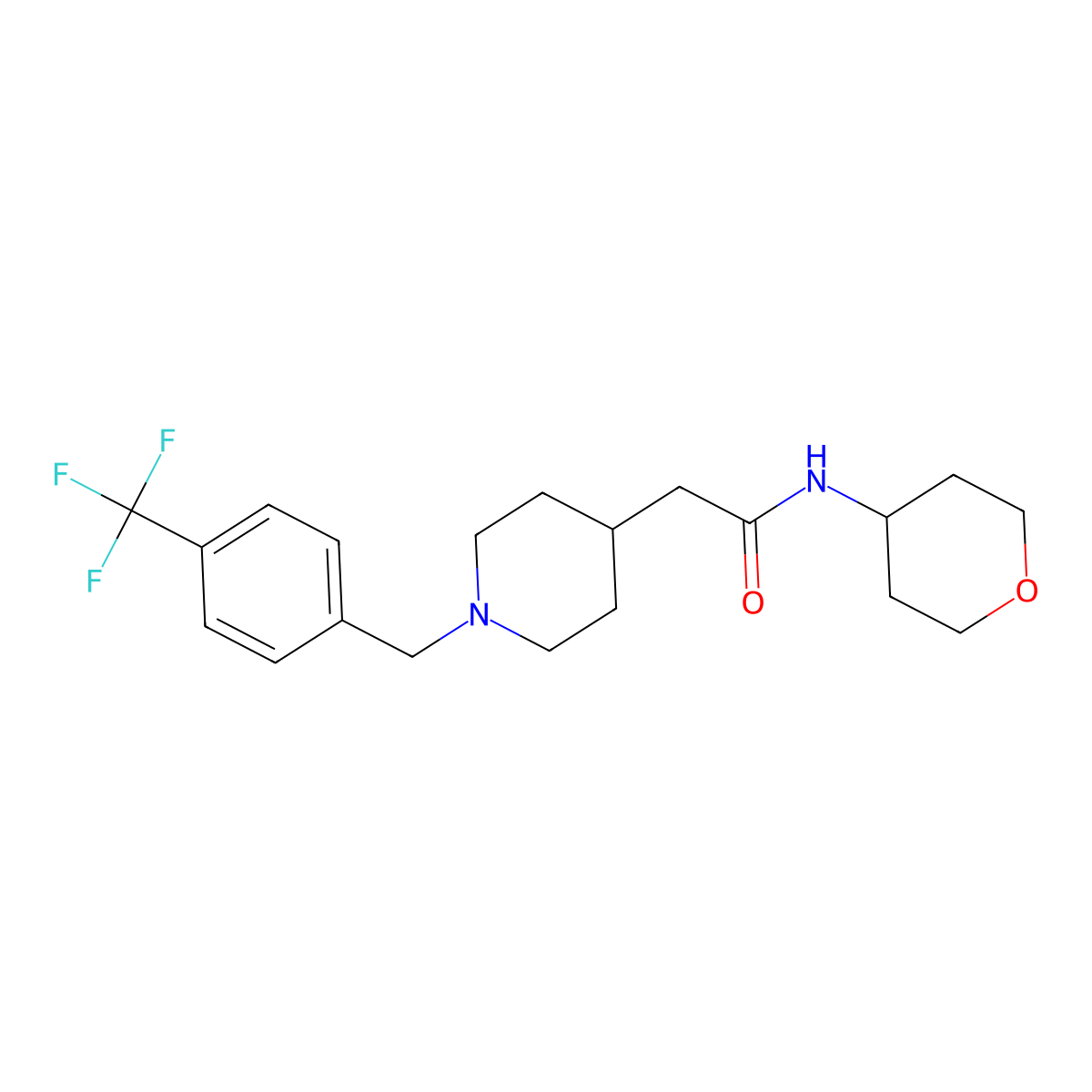 N-(oxan-4-yl)-2-(1-{[4-(trifluoromethyl)phenyl]methyl}piperidin-4-yl)acetamide molecular structure, CAS 2877663-62-0