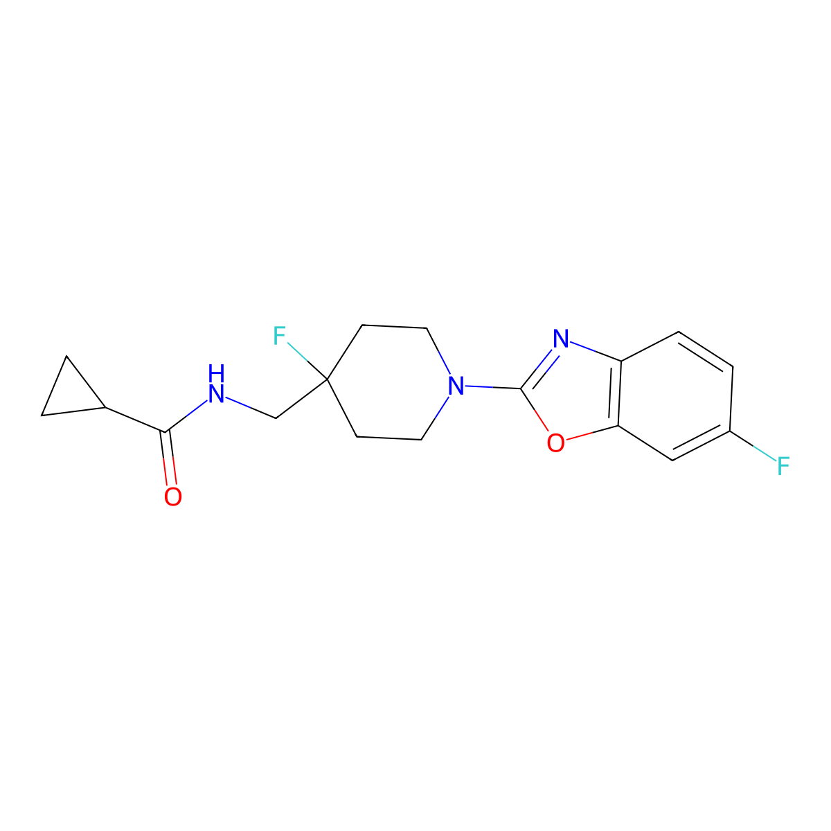 N-{[4-fluoro-1-(6-fluoro-1,3-benzoxazol-2-yl)piperidin-4-yl]methyl}cyclopropanecarboxamide molecular structure, CAS 2877663-63-1