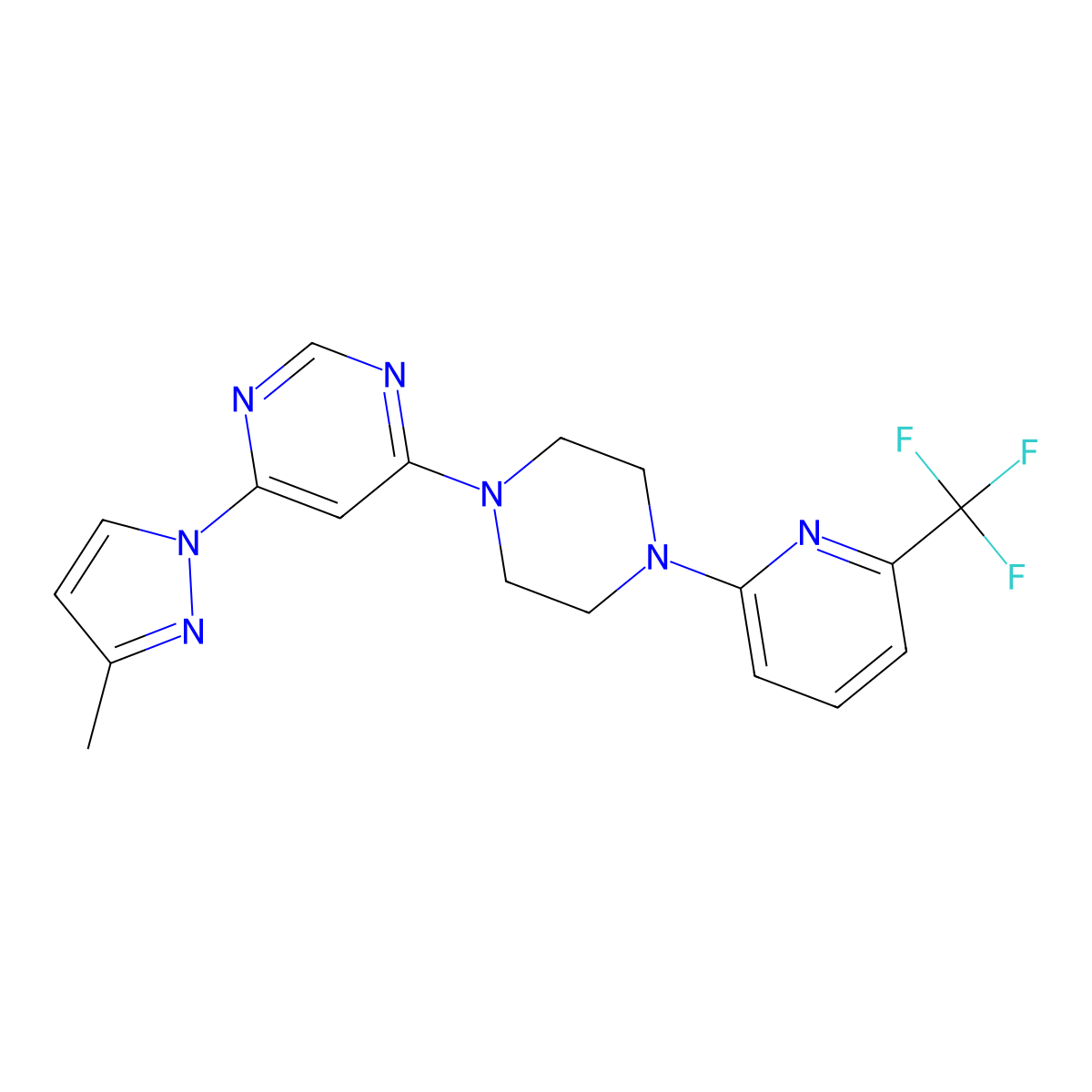 4-(3-methyl-1H-pyrazol-1-yl)-6-{4-[6-(trifluoromethyl)pyridin-2-yl]piperazin-1-yl}pyrimidine molecular structure, CAS 2877663-64-2