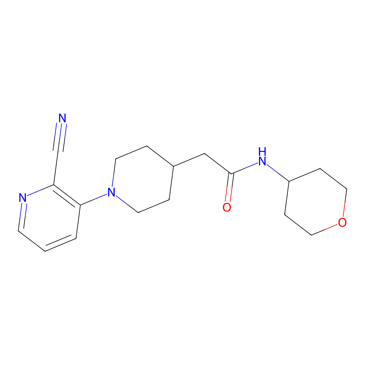 2-[1-(2-cyanopyridin-3-yl)piperidin-4-yl]-N-(oxan-4-yl)acetamide molecular structure, CAS 2877663-67-5