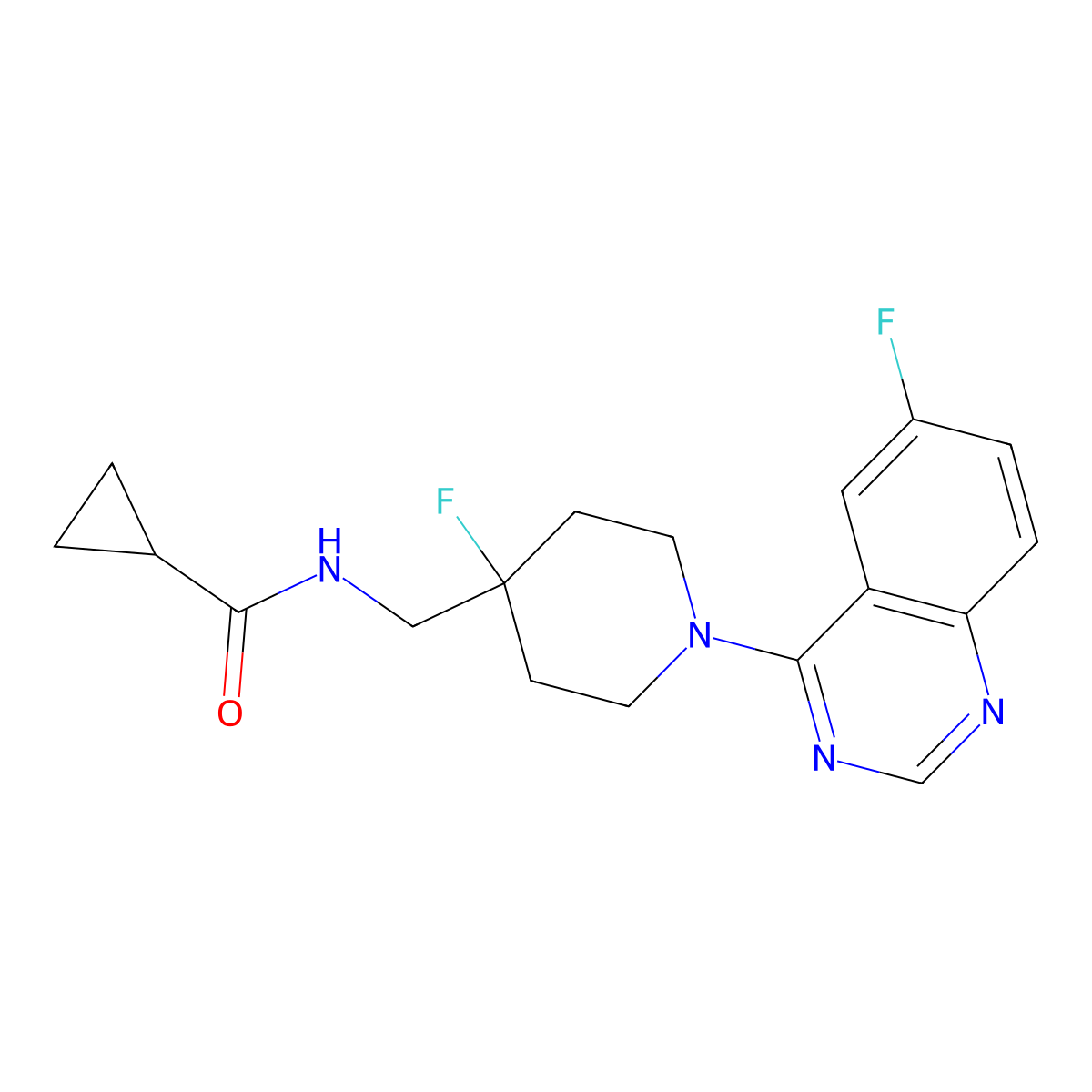 N-{[4-fluoro-1-(6-fluoroquinazolin-4-yl)piperidin-4-yl]methyl}cyclopropanecarboxamide molecular structure, CAS 2877663-69-7