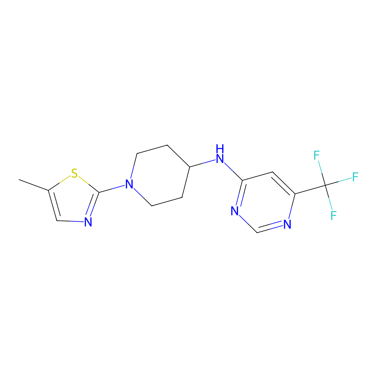 N-[1-(5-methyl-1,3-thiazol-2-yl)piperidin-4-yl]-6-(trifluoromethyl)pyrimidin-4-amine molecular structure, CAS 2877663-70-0