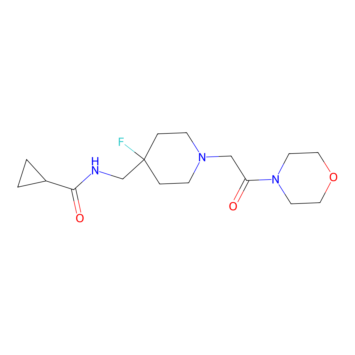 N-({4-fluoro-1-[2-(morpholin-4-yl)-2-oxoethyl]piperidin-4-yl}methyl)cyclopropanecarboxamide molecular structure, CAS 2877663-71-1
