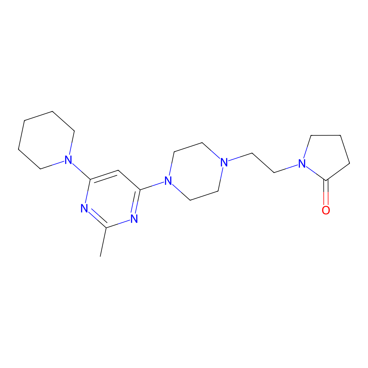 1-(2-{4-[2-Methyl-6-(piperidin-1-yl)pyrimidin-4-yl]piperazin-1-yl}ethyl)pyrrolidin-2-one molecular structure, CAS 2877663-72-2