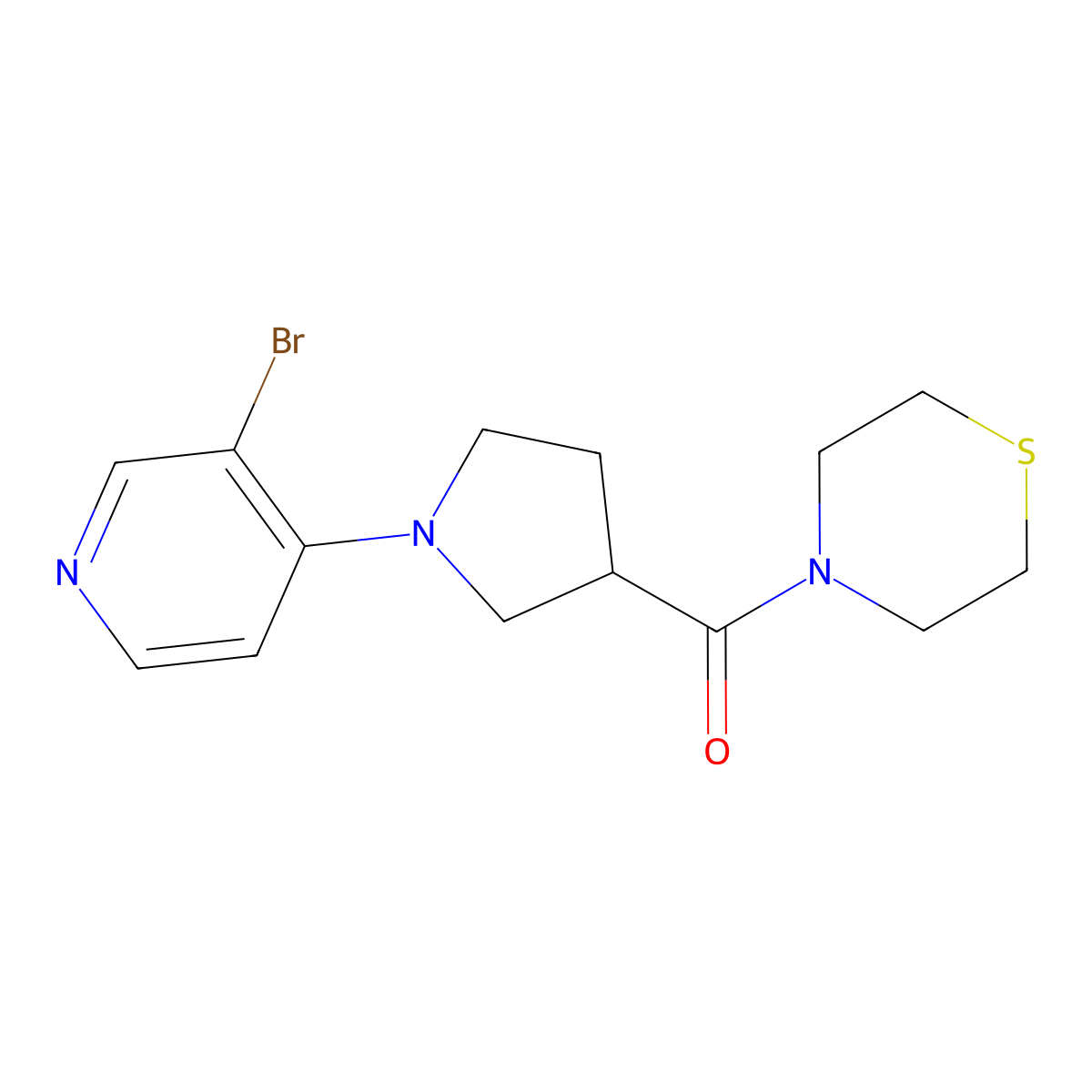 4-[1-(3-Bromopyridin-4-yl)pyrrolidine-3-carbonyl]thiomorpholine molecular structure, CAS 2877663-79-9