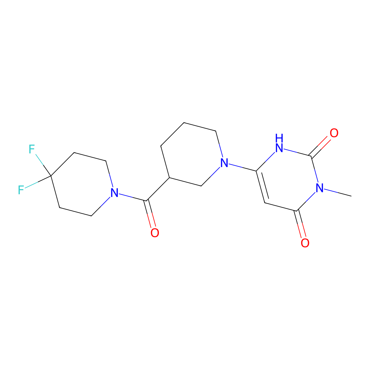 6-[3-(4,4-Difluoropiperidine-1-carbonyl)piperidin-1-yl]-3-methyl-1,2,3,4-tetrahydropyrimidine-2,4-dione molecular structure, CAS 2877663-81-3