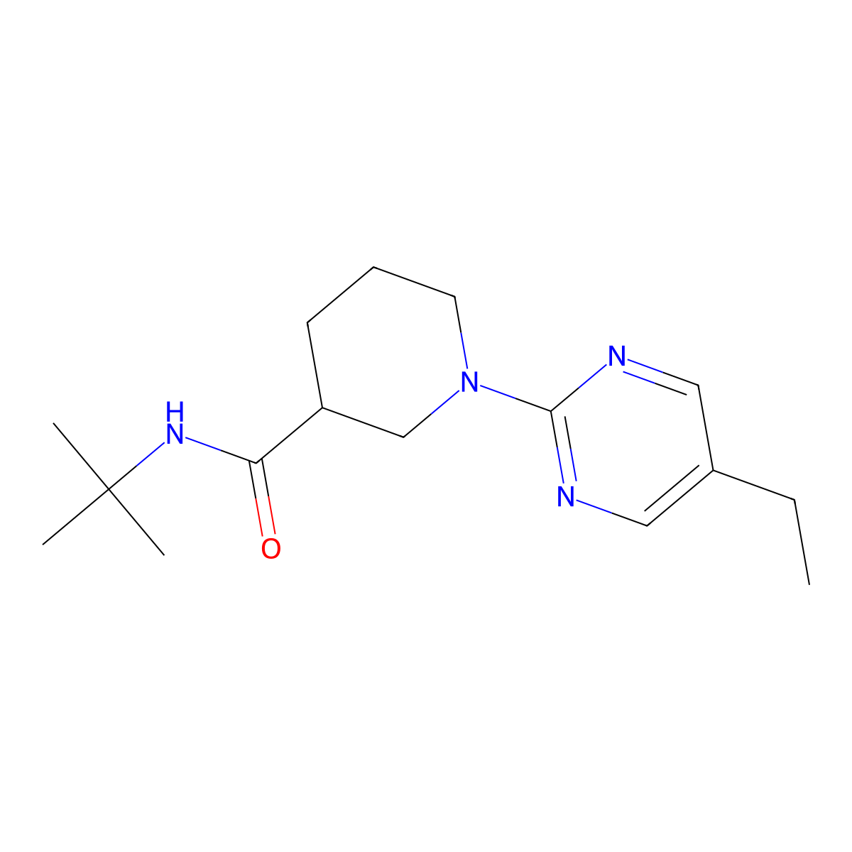 N-tert-butyl-1-(5-ethylpyrimidin-2-yl)piperidine-3-carboxamide molecular structure, CAS 2877663-88-0