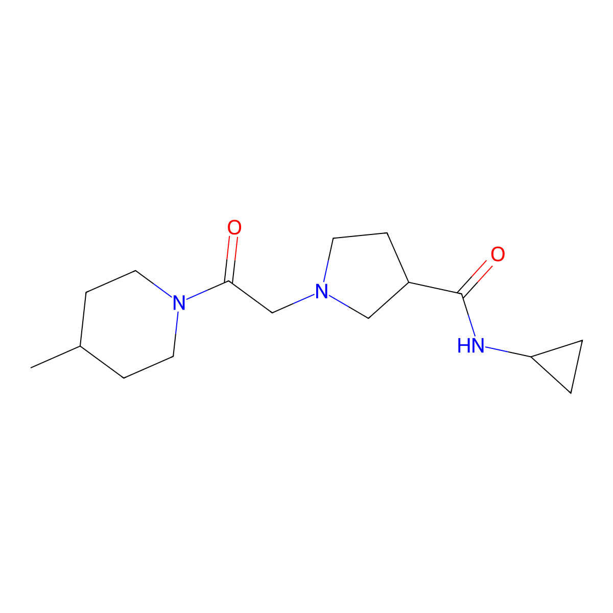 N-cyclopropyl-1-[2-(4-methylpiperidin-1-yl)-2-oxoethyl]pyrrolidine-3-carboxamide molecular structure, CAS 2877663-93-7