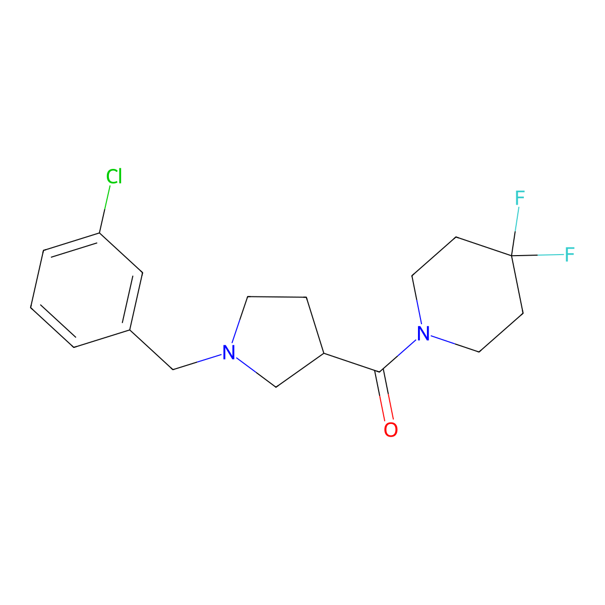 1-{1-[(3-Chlorophenyl)methyl]pyrrolidine-3-carbonyl}-4,4-difluoropiperidine molecular structure, CAS 2877664-00-9