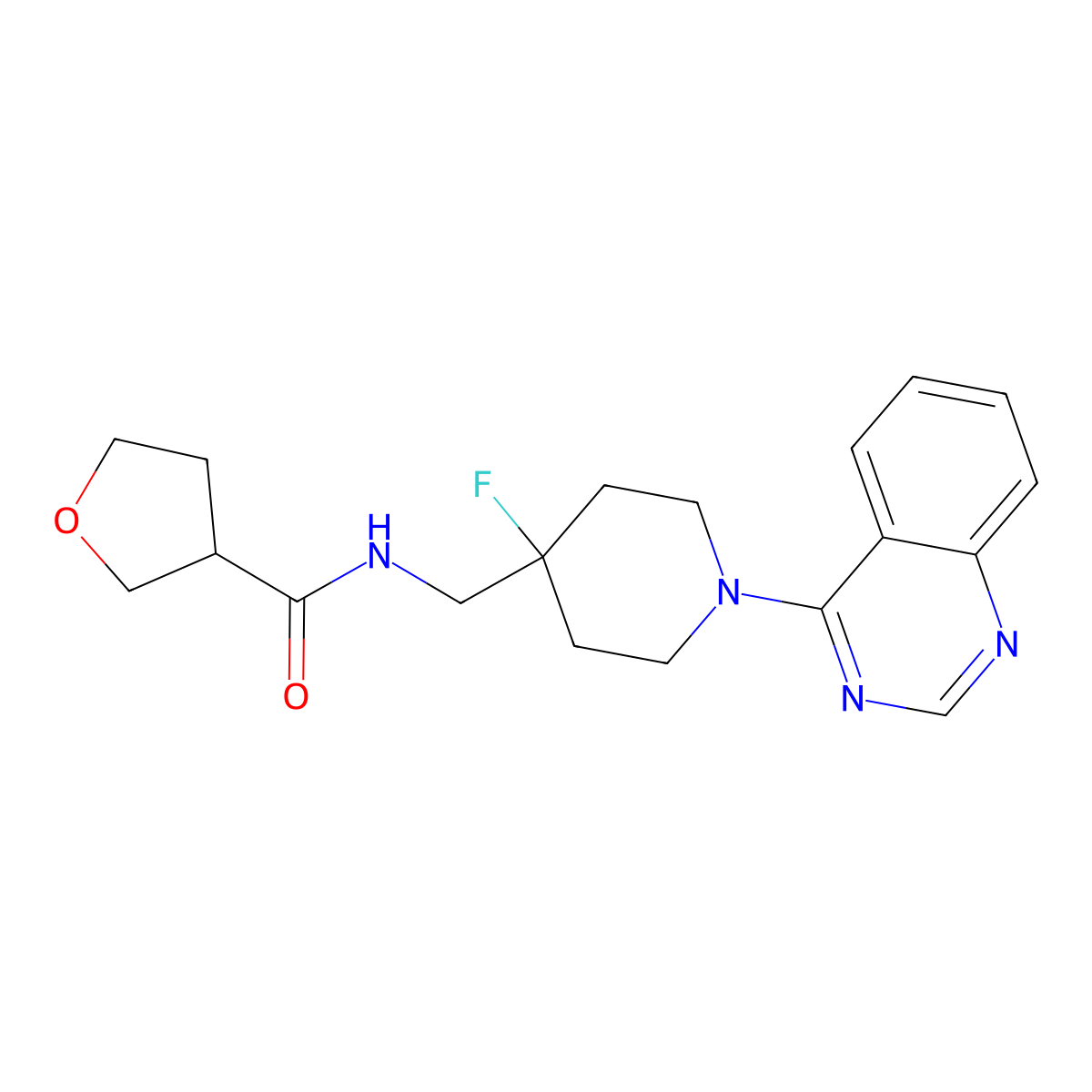 N-{[4-fluoro-1-(quinazolin-4-yl)piperidin-4-yl]methyl}oxolane-3-carboxamide molecular structure, CAS 2877664-04-3