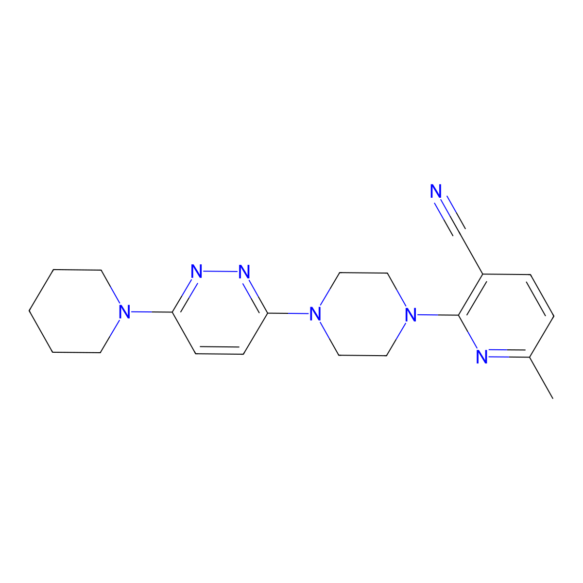 6-Methyl-2-{4-[6-(piperidin-1-yl)pyridazin-3-yl]piperazin-1-yl}pyridine-3-carbonitrile molecular structure, CAS 2877664-07-6