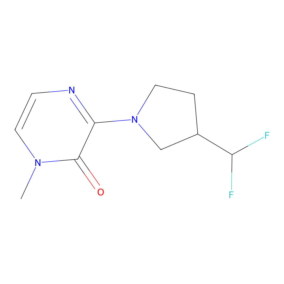3-[3-(Difluoromethyl)pyrrolidin-1-yl]-1-methyl-1,2-dihydropyrazin-2-one molecular structure, CAS 2877664-08-7