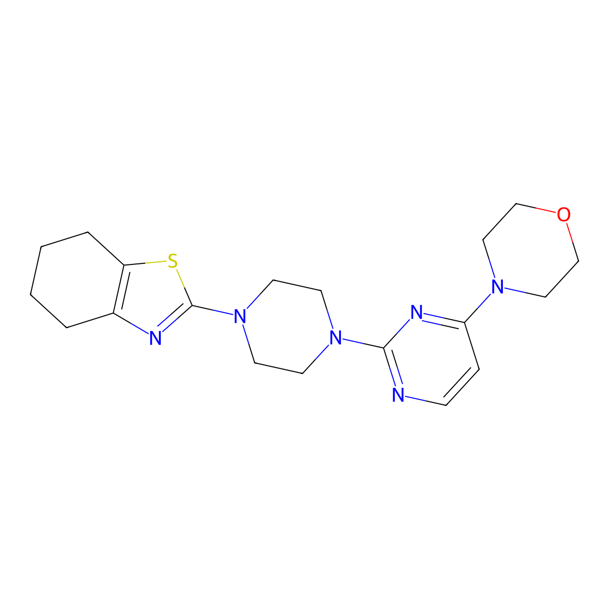 2-{4-[4-(Morpholin-4-yl)pyrimidin-2-yl]piperazin-1-yl}-4,5,6,7-tetrahydro-1,3-benzothiazole molecular structure, CAS 2877664-10-1