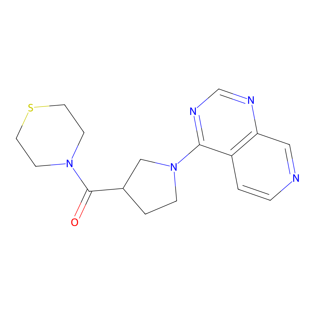 4-(1-{Pyrido[3,4-d]pyrimidin-4-yl}pyrrolidine-3-carbonyl)thiomorpholine molecular structure, CAS 2877664-12-3