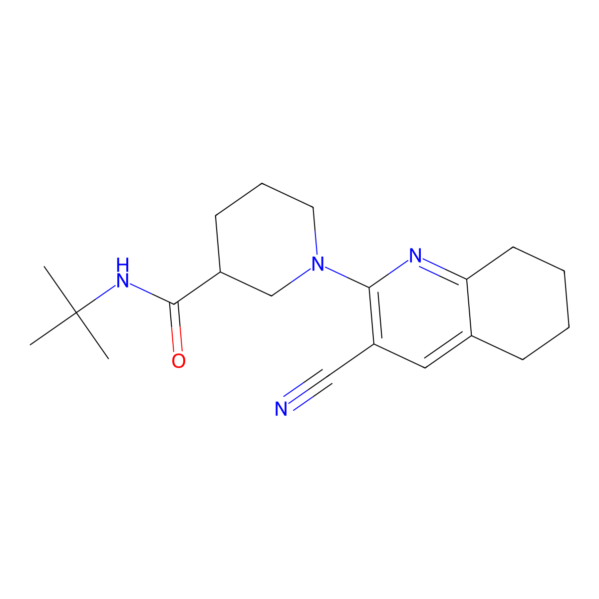 N-tert-butyl-1-(3-cyano-5,6,7,8-tetrahydroquinolin-2-yl)piperidine-3-carboxamide molecular structure, CAS 2877664-13-4