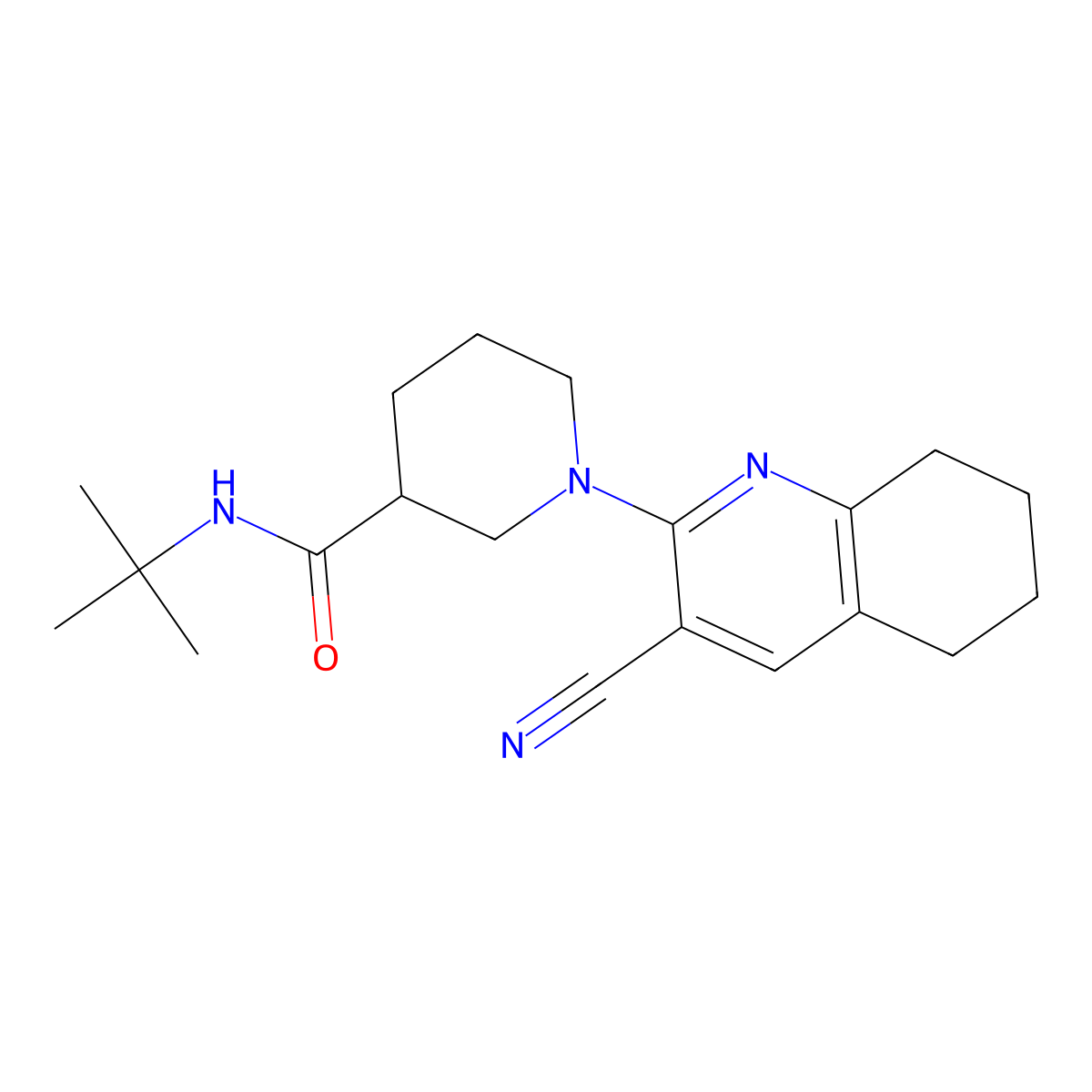 N-tert-butyl-1-(3-cyano-5,6,7,8-tetrahydroquinolin-2-yl)piperidine-3-carboxamide molecular structure, CAS 2877664-13-4