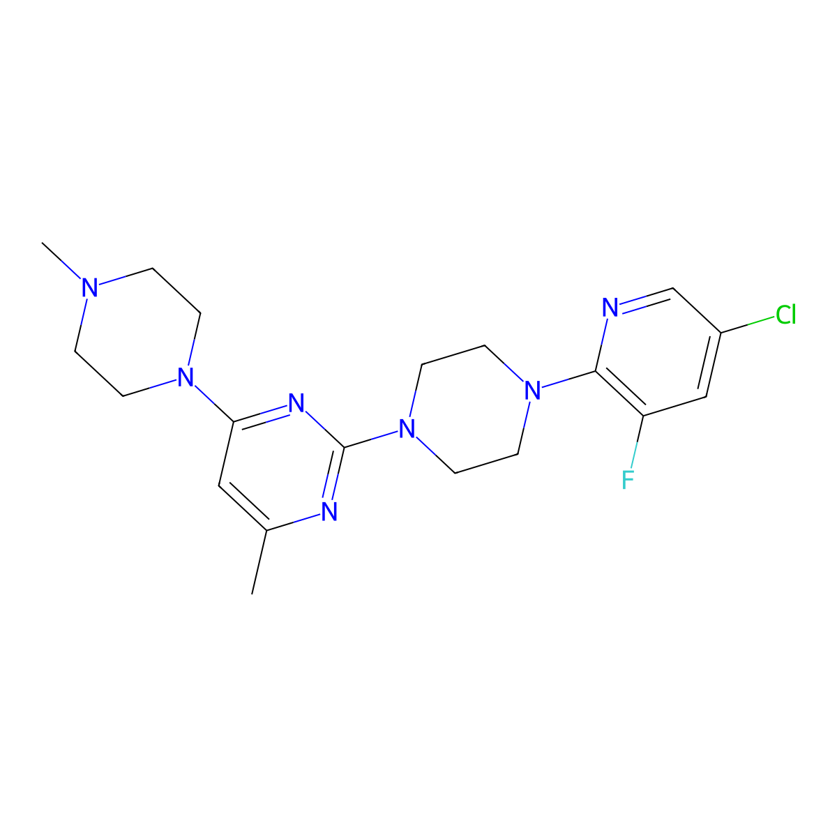 2-[4-(5-Chloro-3-fluoropyridin-2-yl)piperazin-1-yl]-4-methyl-6-(4-methylpiperazin-1-yl)pyrimidine molecular structure, CAS 2877664-15-6