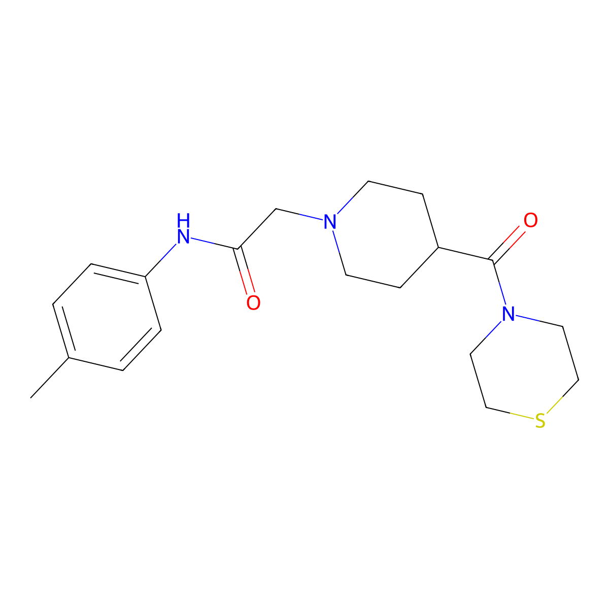 N-(4-methylphenyl)-2-[4-(thiomorpholine-4-carbonyl)piperidin-1-yl]acetamide molecular structure, CAS 2877664-18-9