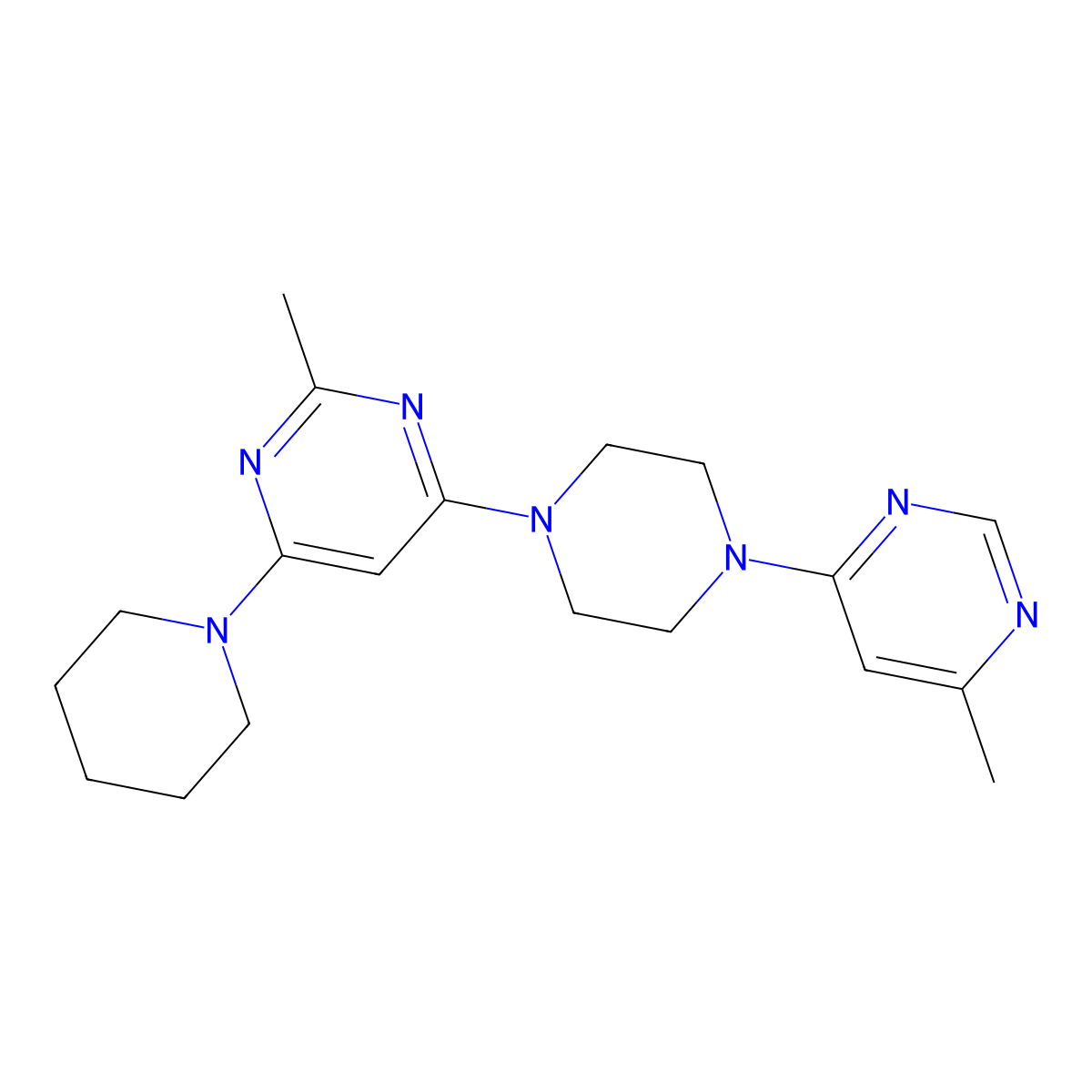 2-Methyl-4-[4-(6-methylpyrimidin-4-yl)piperazin-1-yl]-6-(piperidin-1-yl)pyrimidine molecular structure, CAS 2877664-19-0