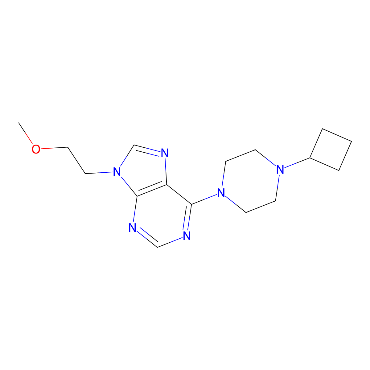 6-(4-cyclobutylpiperazin-1-yl)-9-(2-methoxyethyl)-9H-purine molecular structure, CAS 2877664-20-3