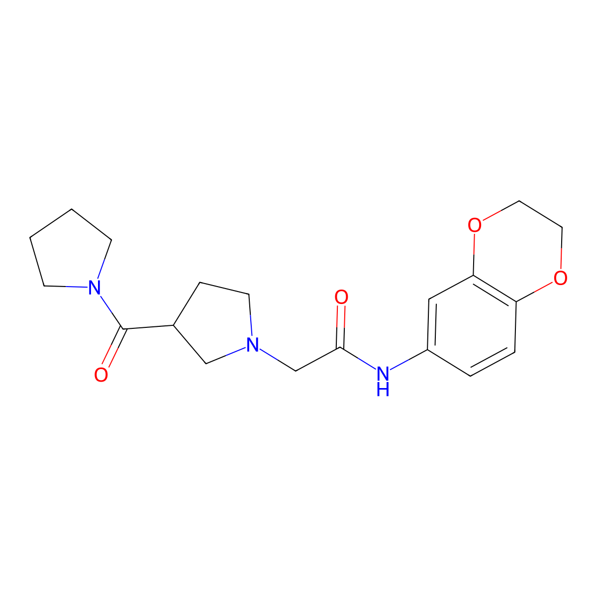 N-(2,3-dihydro-1,4-benzodioxin-6-yl)-2-[3-(pyrrolidine-1-carbonyl)pyrrolidin-1-yl]acetamide molecular structure, CAS 2877664-26-9