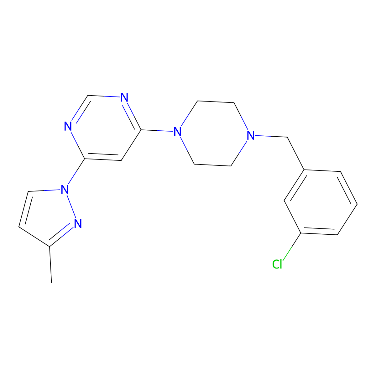 4-{4-[(3-chlorophenyl)methyl]piperazin-1-yl}-6-(3-methyl-1H-pyrazol-1-yl)pyrimidine molecular structure, CAS 2877664-30-5