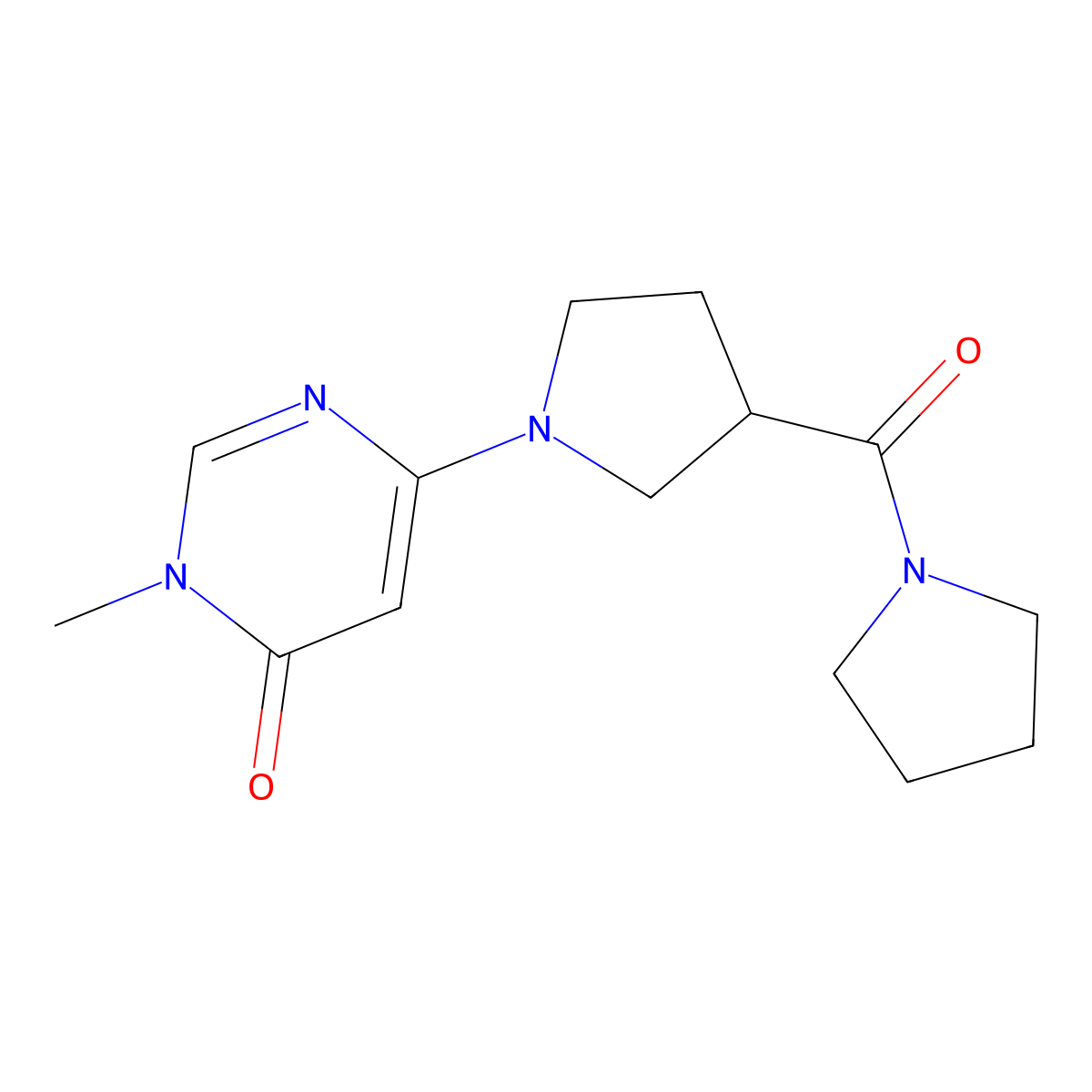 3-Methyl-6-[3-(pyrrolidine-1-carbonyl)pyrrolidin-1-yl]-3,4-dihydropyrimidin-4-one molecular structure, CAS 2877664-34-9