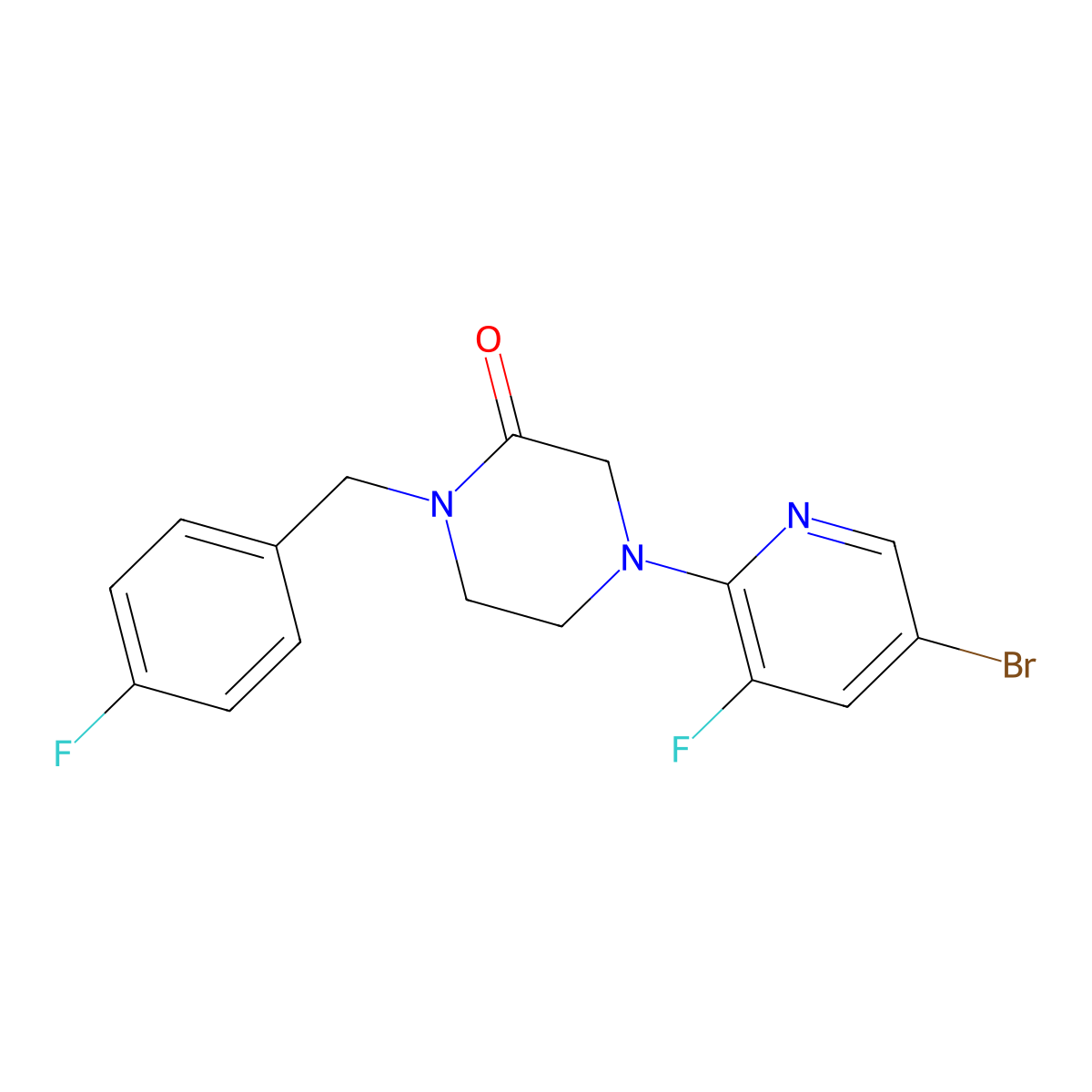 4-(5-Bromo-3-fluoropyridin-2-yl)-1-[(4-fluorophenyl)methyl]piperazin-2-one molecular structure, CAS 2877664-35-0