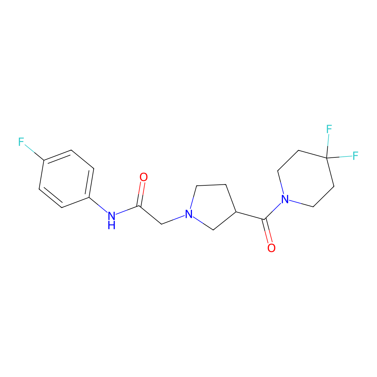 2-[3-(4,4-difluoropiperidine-1-carbonyl)pyrrolidin-1-yl]-N-(4-fluorophenyl)acetamide molecular structure, CAS 2877664-36-1