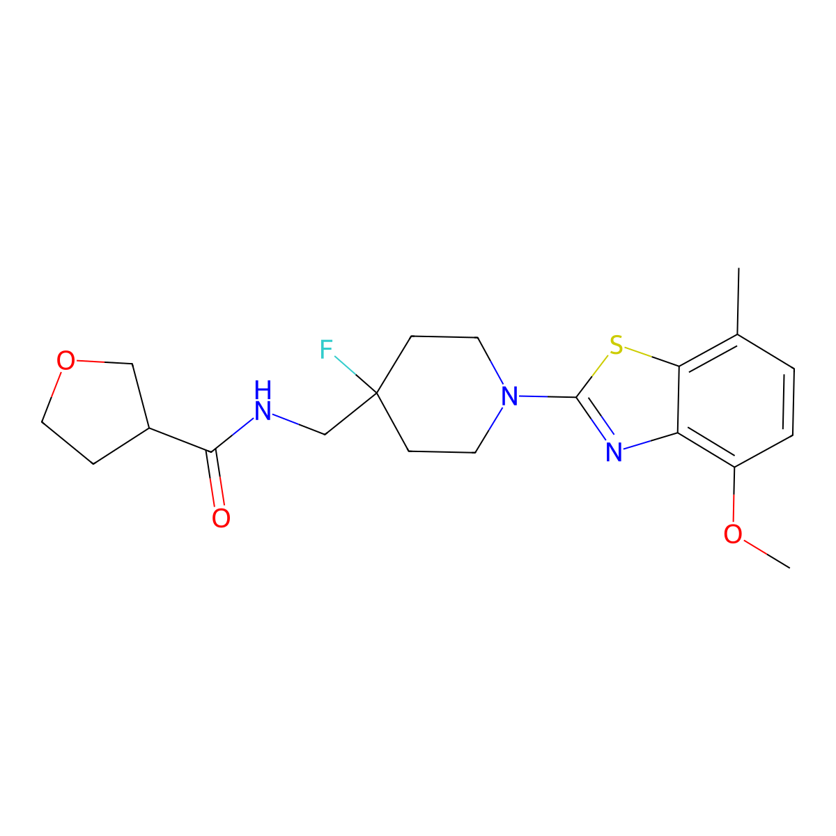 N-{[4-fluoro-1-(4-methoxy-7-methyl-1,3-benzothiazol-2-yl)piperidin-4-yl]methyl}oxolane-3-carboxamide molecular structure, CAS 2877664-39-4