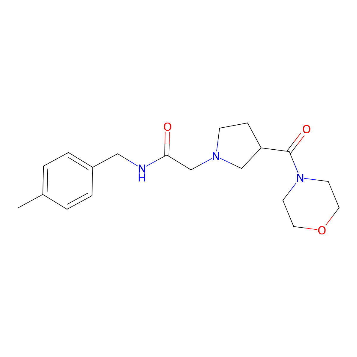 N-[(4-methylphenyl)methyl]-2-[3-(morpholine-4-carbonyl)pyrrolidin-1-yl]acetamide molecular structure, CAS 2877664-40-7