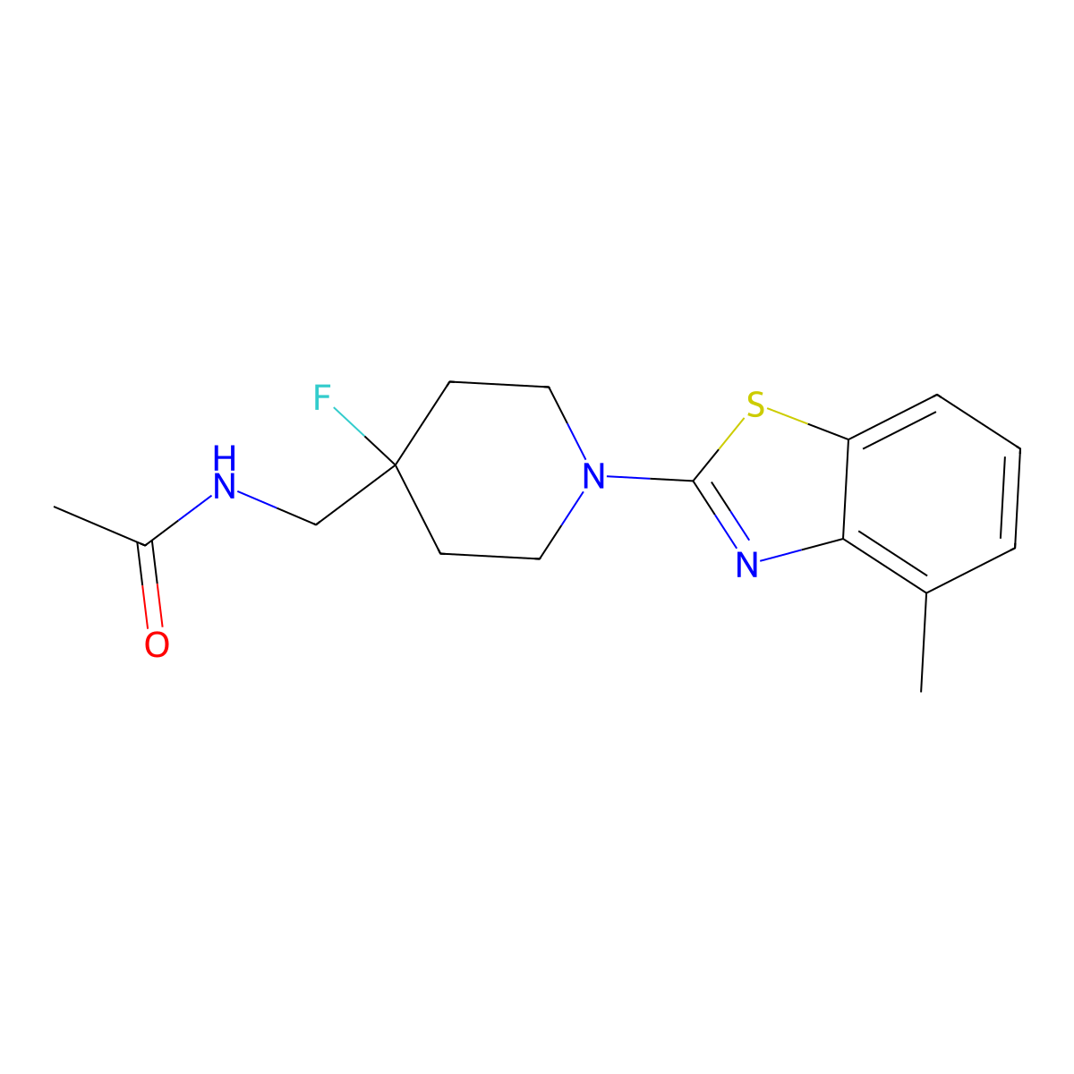 N-{[4-fluoro-1-(4-methyl-1,3-benzothiazol-2-yl)piperidin-4-yl]methyl}acetamide molecular structure, CAS 2877664-41-8