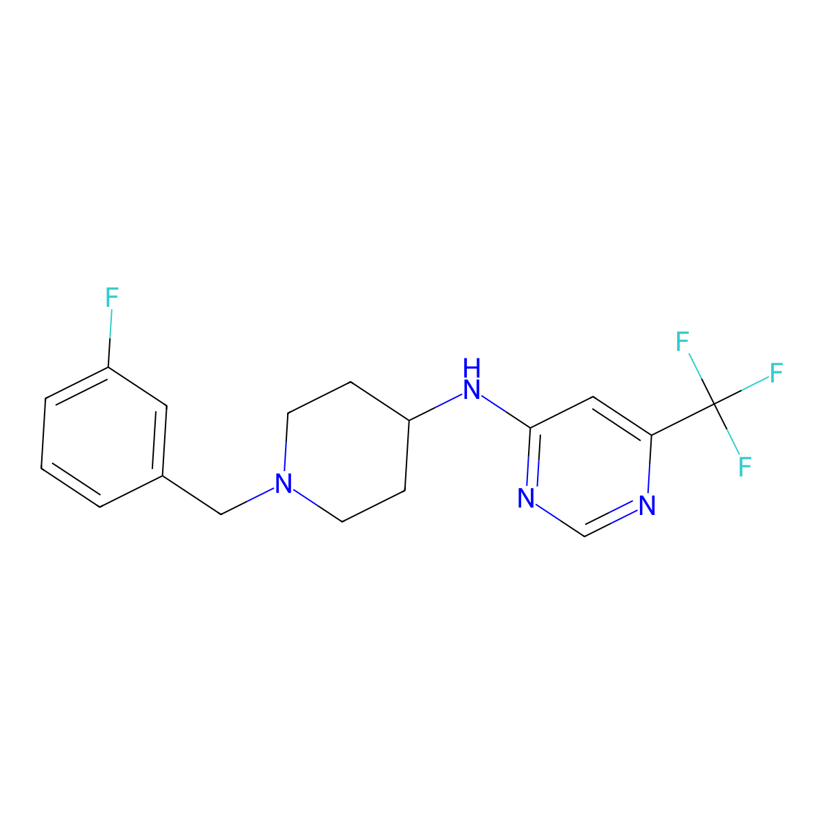 N-{1-[(3-fluorophenyl)methyl]piperidin-4-yl}-6-(trifluoromethyl)pyrimidin-4-amine molecular structure, CAS 2877664-42-9