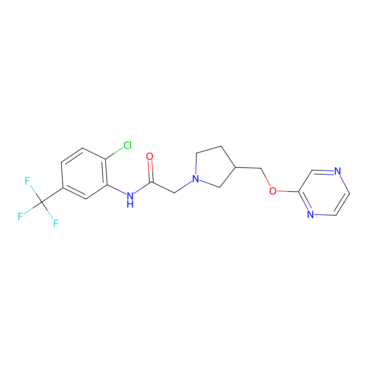 N-[2-chloro-5-(trifluoromethyl)phenyl]-2-{3-[(pyrazin-2-yloxy)methyl]pyrrolidin-1-yl}acetamide molecular structure, CAS 2877664-49-6