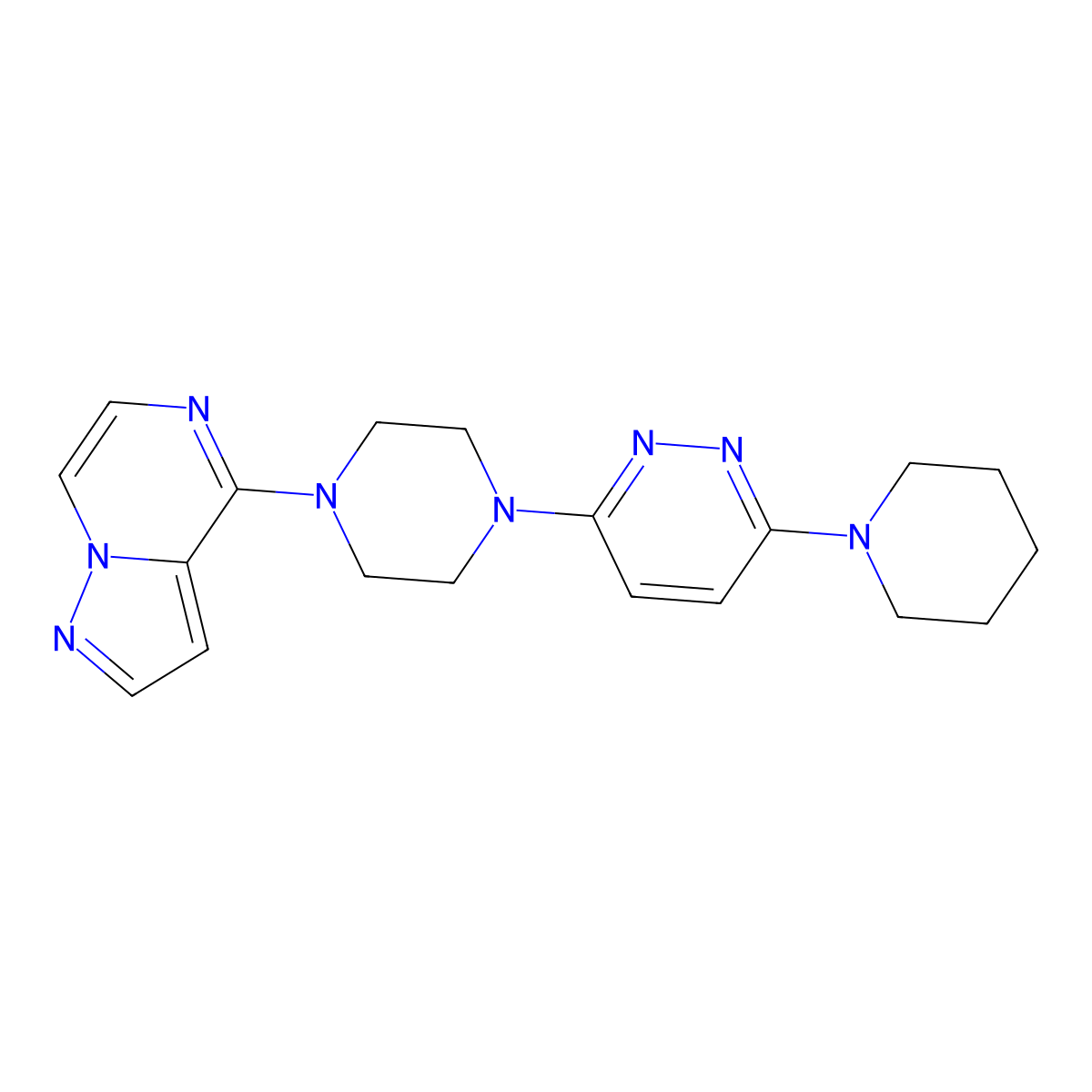 3-(Piperidin-1-yl)-6-(4-{pyrazolo[1,5-a]pyrazin-4-yl}piperazin-1-yl)pyridazine molecular structure, CAS 2877664-53-2