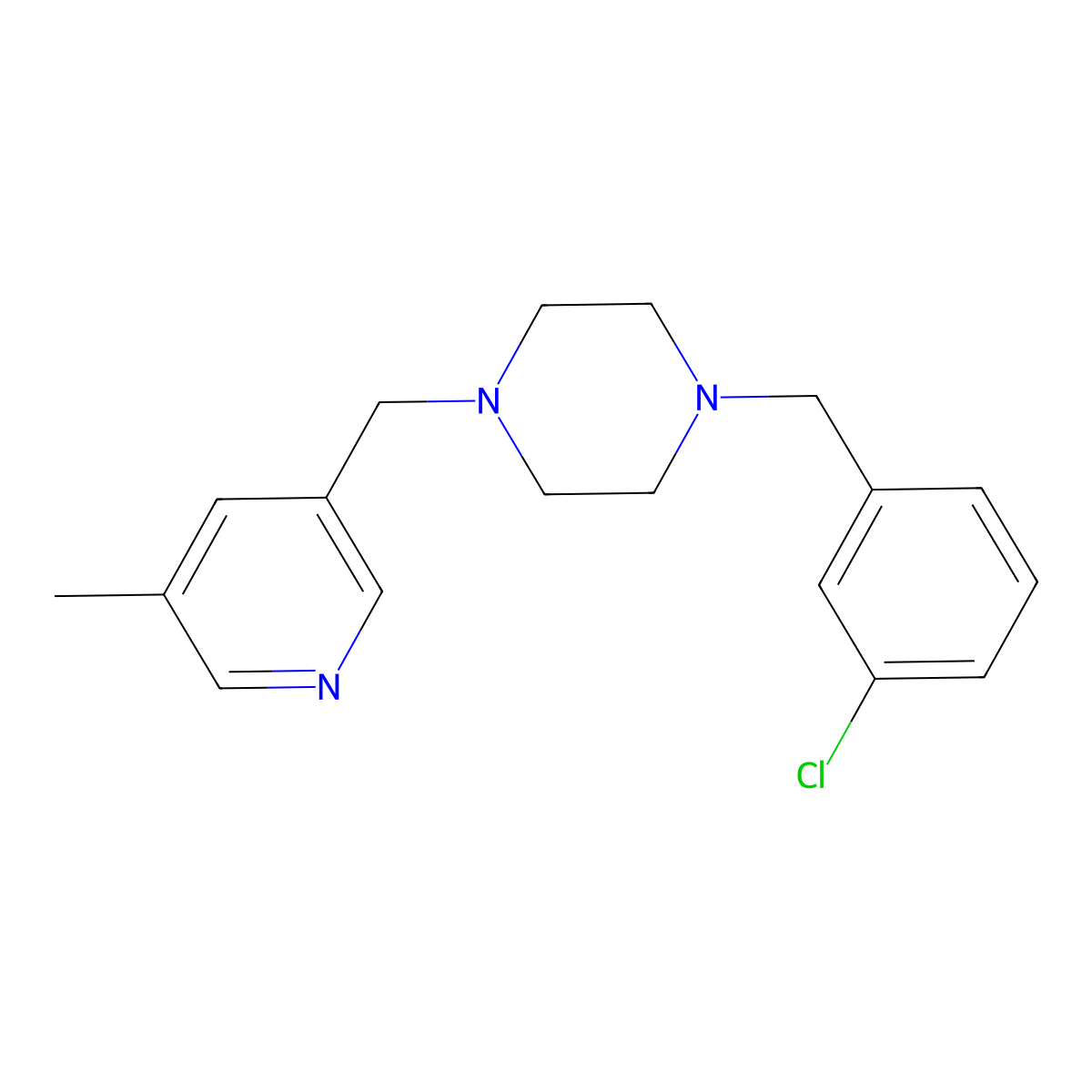 1-[(3-Chlorophenyl)methyl]-4-[(5-methylpyridin-3-yl)methyl]piperazine molecular structure, CAS 2877664-56-5