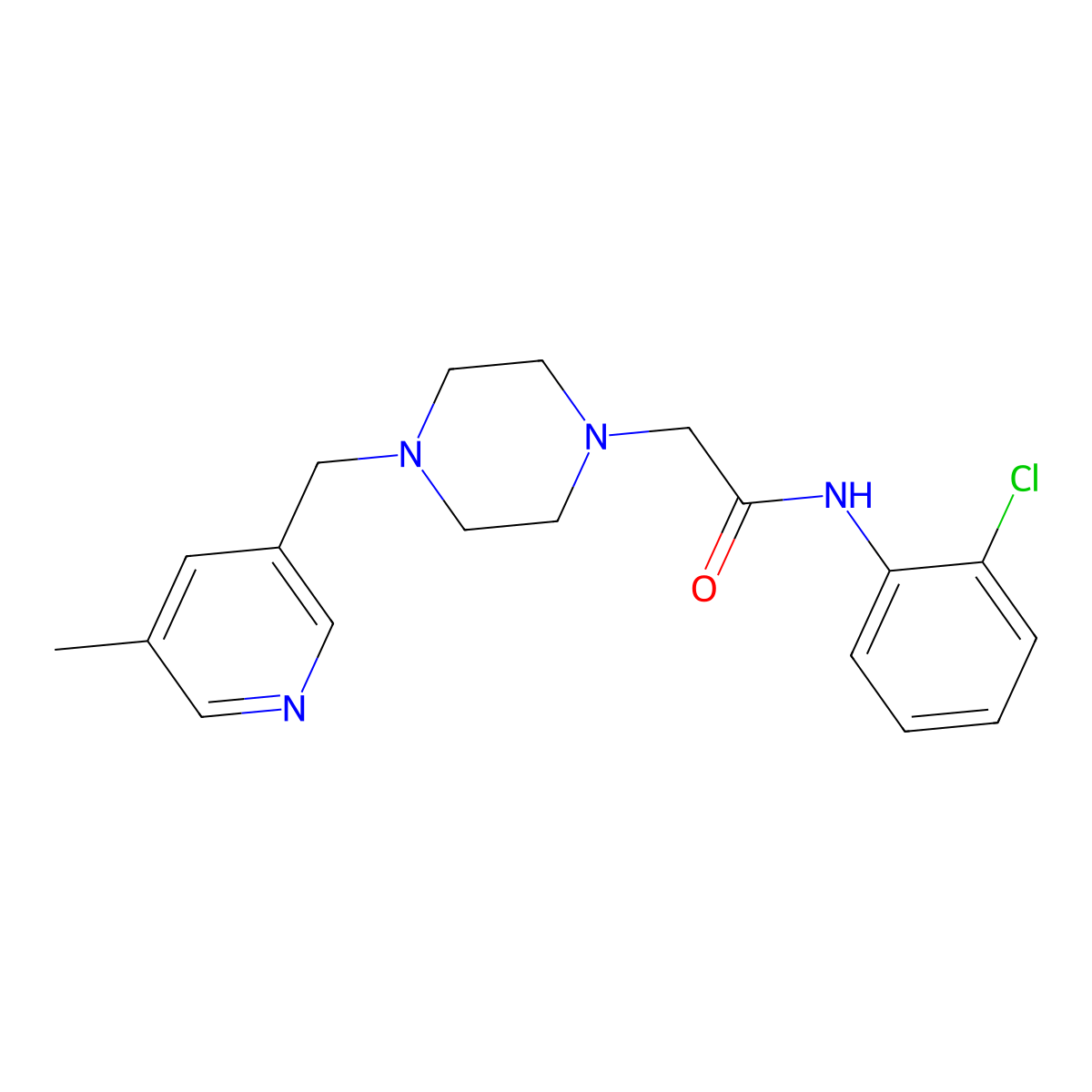 N-(2-chlorophenyl)-2-{4-[(5-methylpyridin-3-yl)methyl]piperazin-1-yl}acetamide molecular structure, CAS 2877664-58-7