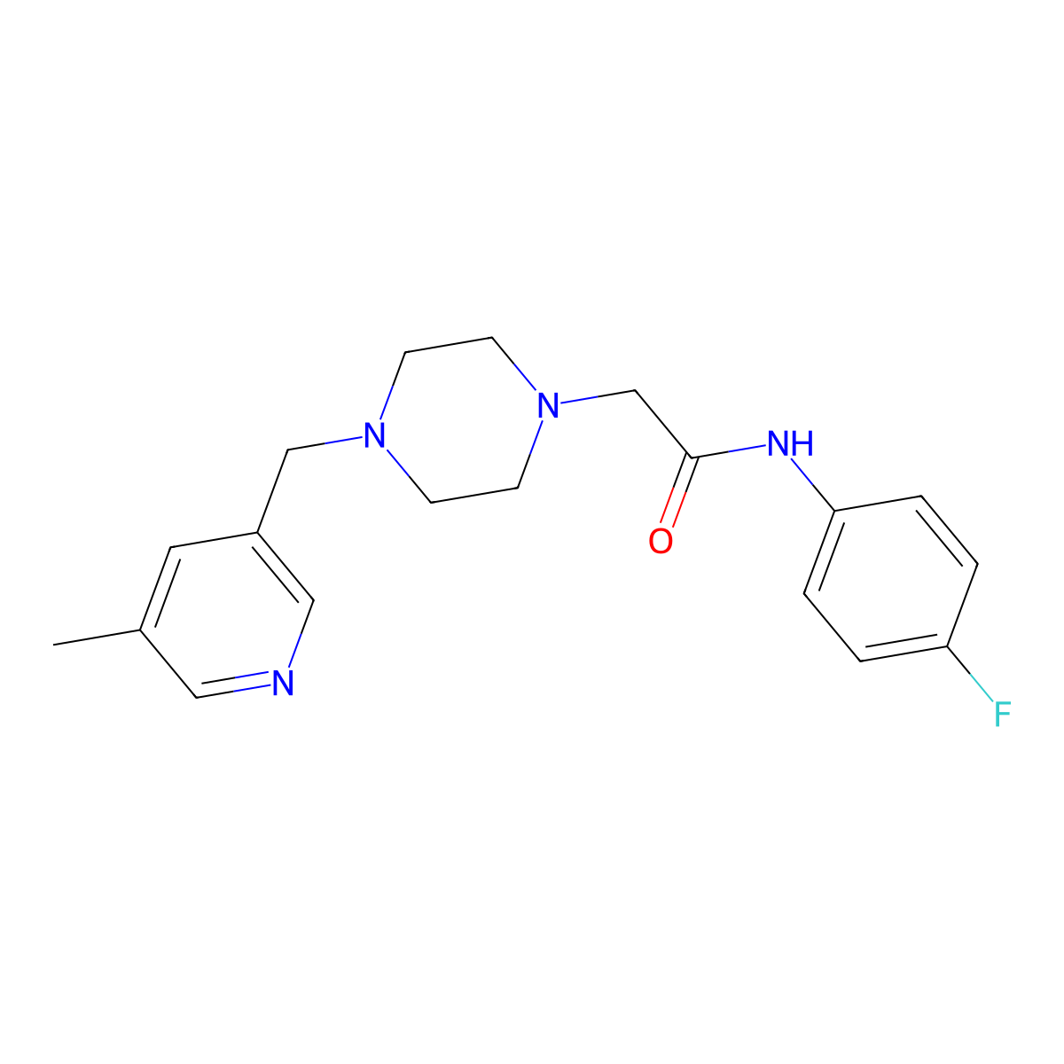 N-(4-fluorophenyl)-2-{4-[(5-methylpyridin-3-yl)methyl]piperazin-1-yl}acetamide molecular structure, CAS 2877664-65-6