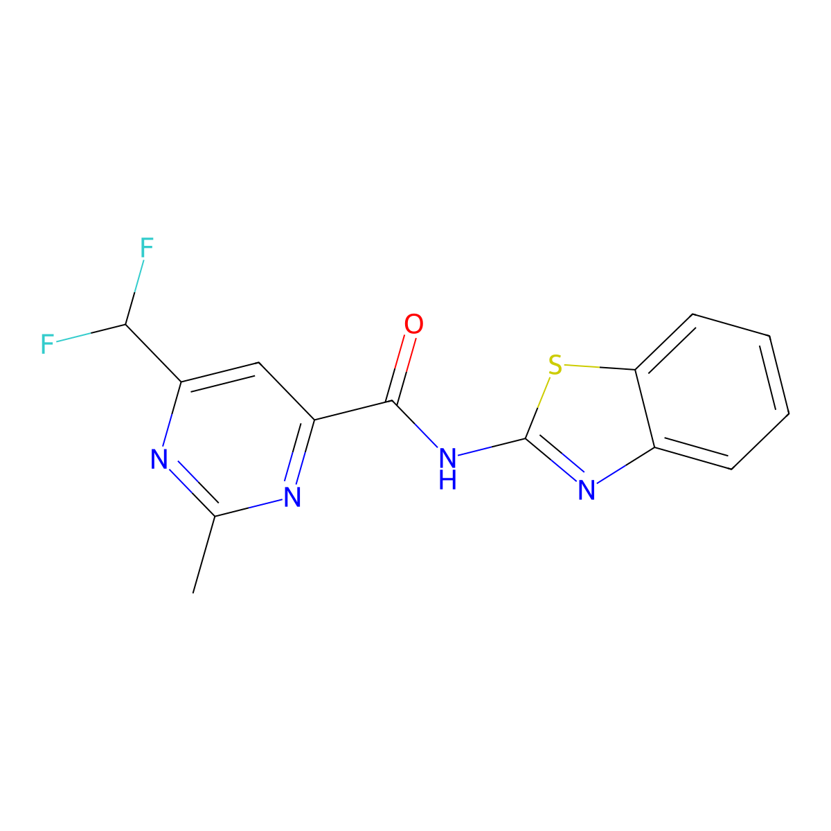 N-(1,3-benzothiazol-2-yl)-6-(difluoromethyl)-2-methylpyrimidine-4-carboxamide molecular structure, CAS 2877664-66-7