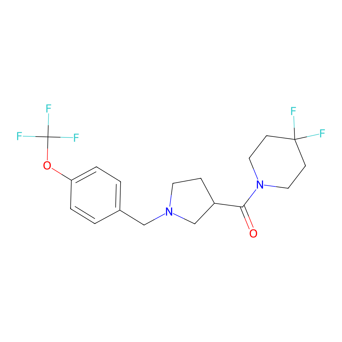 4,4-Difluoro-1-(1-{[4-(trifluoromethoxy)phenyl]methyl}pyrrolidine-3-carbonyl)piperidine molecular structure, CAS 2877664-67-8
