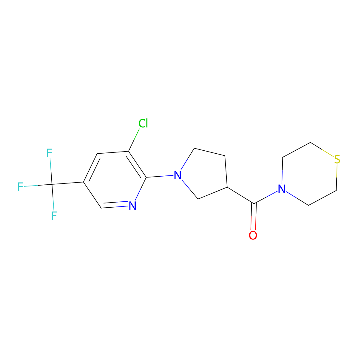 4-{1-[3-Chloro-5-(trifluoromethyl)pyridin-2-yl]pyrrolidine-3-carbonyl}thiomorpholine molecular structure, CAS 2877664-68-9