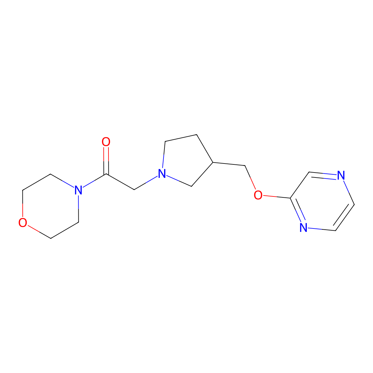 1-(Morpholin-4-yl)-2-{3-[(pyrazin-2-yloxy)methyl]pyrrolidin-1-yl}ethan-1-one molecular structure, CAS 2877664-69-0