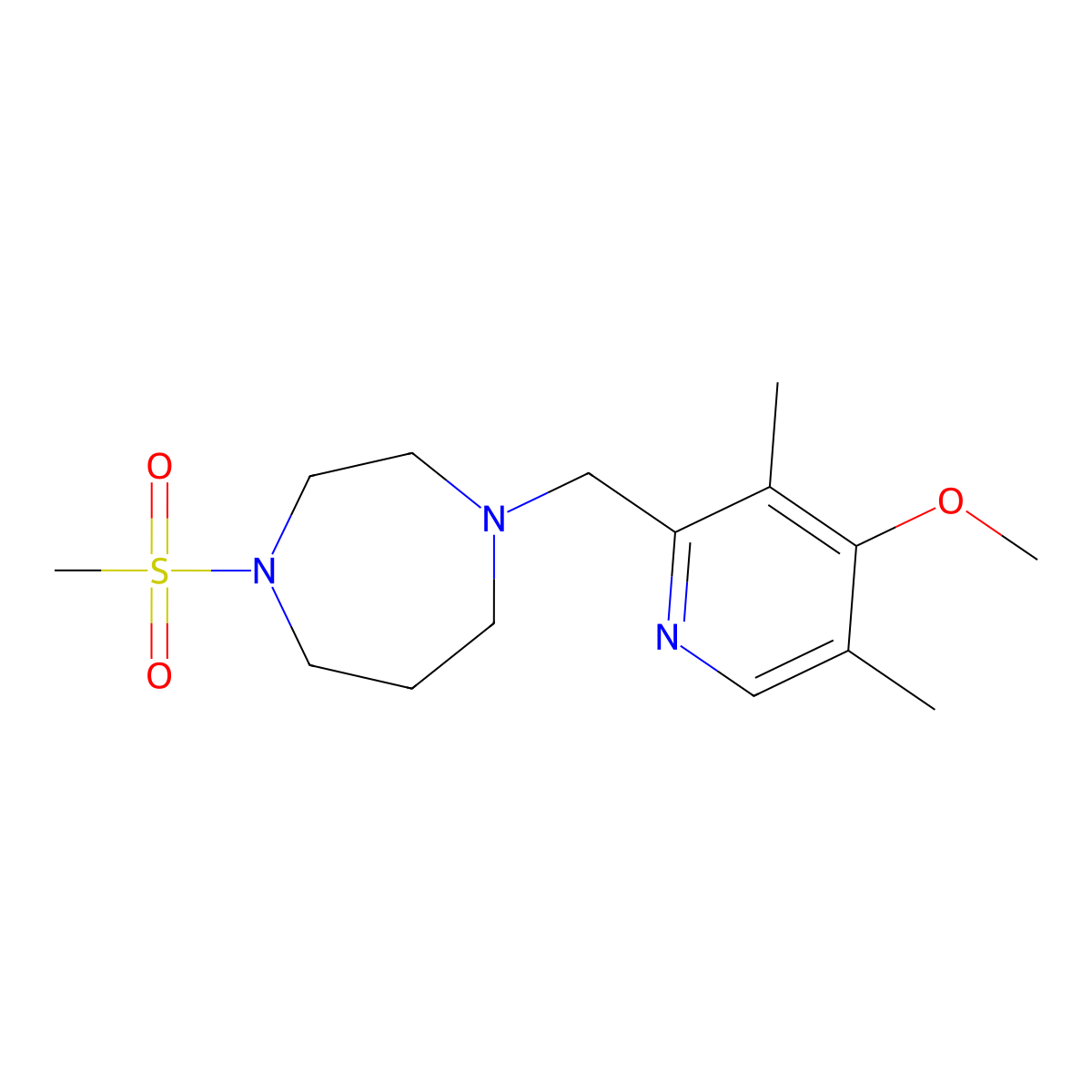1-Methanesulfonyl-4-[(4-methoxy-3,5-dimethylpyridin-2-yl)methyl]-1,4-diazepane molecular structure, CAS 2877664-73-6