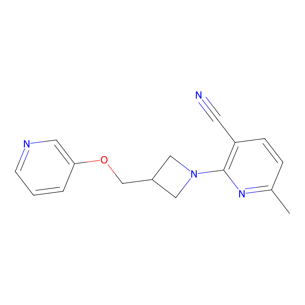 6-Methyl-2-{3-[(pyridin-3-yloxy)methyl]azetidin-1-yl}pyridine-3-carbonitrile molecular structure, CAS 2877664-74-7