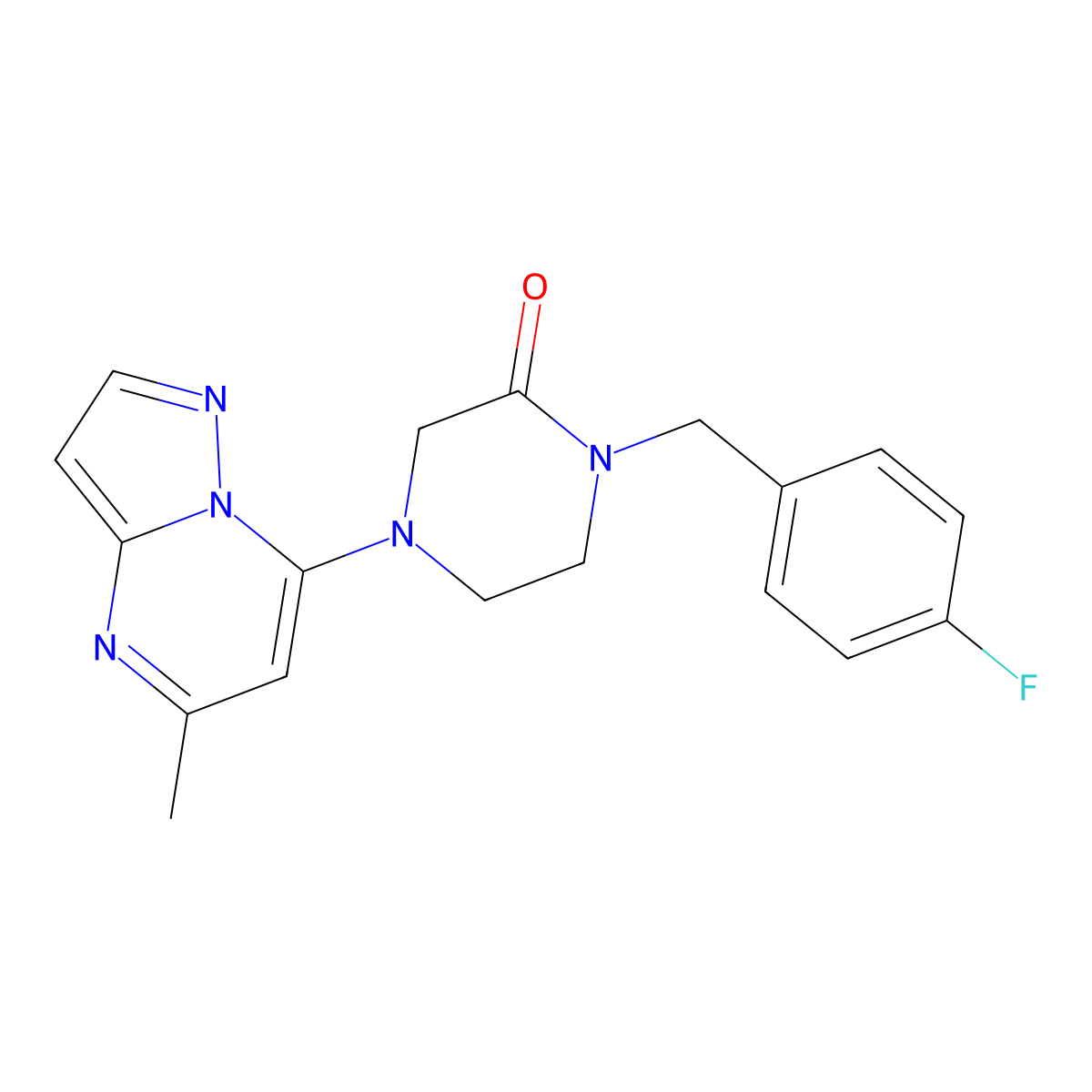1-[(4-Fluorophenyl)methyl]-4-{5-methylpyrazolo[1,5-a]pyrimidin-7-yl}piperazin-2-one molecular structure, CAS 2877664-76-9