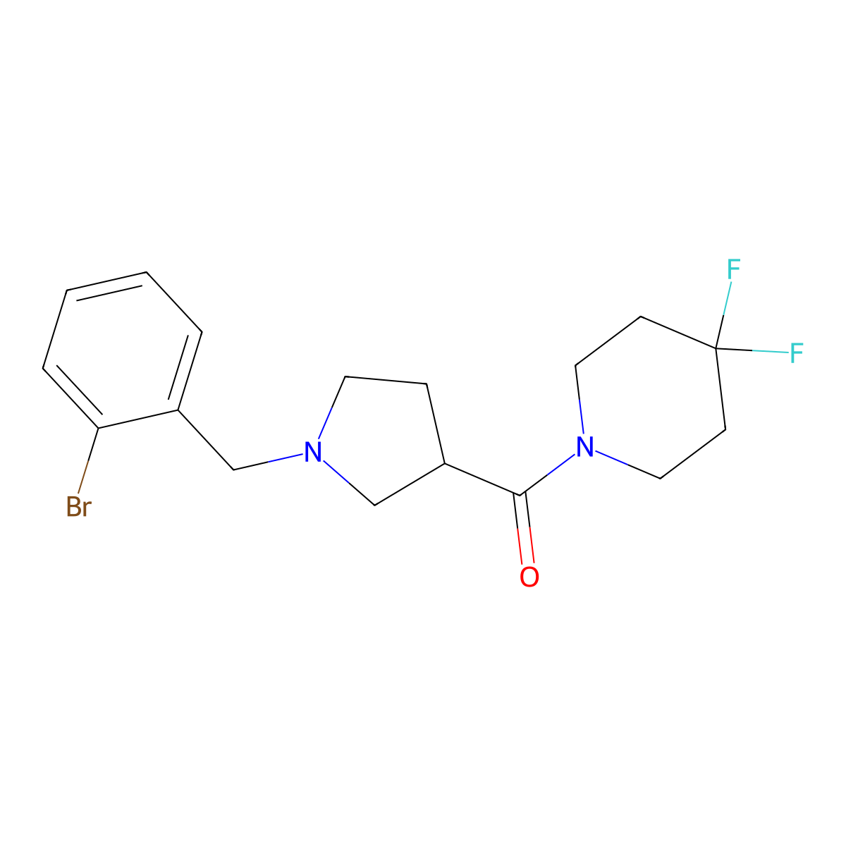 1-{1-[(2-Bromophenyl)methyl]pyrrolidine-3-carbonyl}-4,4-difluoropiperidine molecular structure, CAS 2877664-78-1